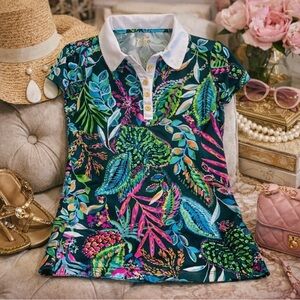Lilly Pulitzer Luxletic Polo Top Small Tropical Print Golf Tennis